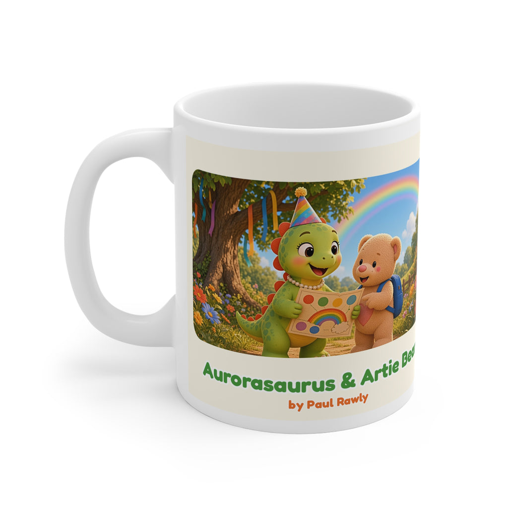 Aurorasaurus & Artie Bear 11oz Mug – Rainbow & Seaside Adventures