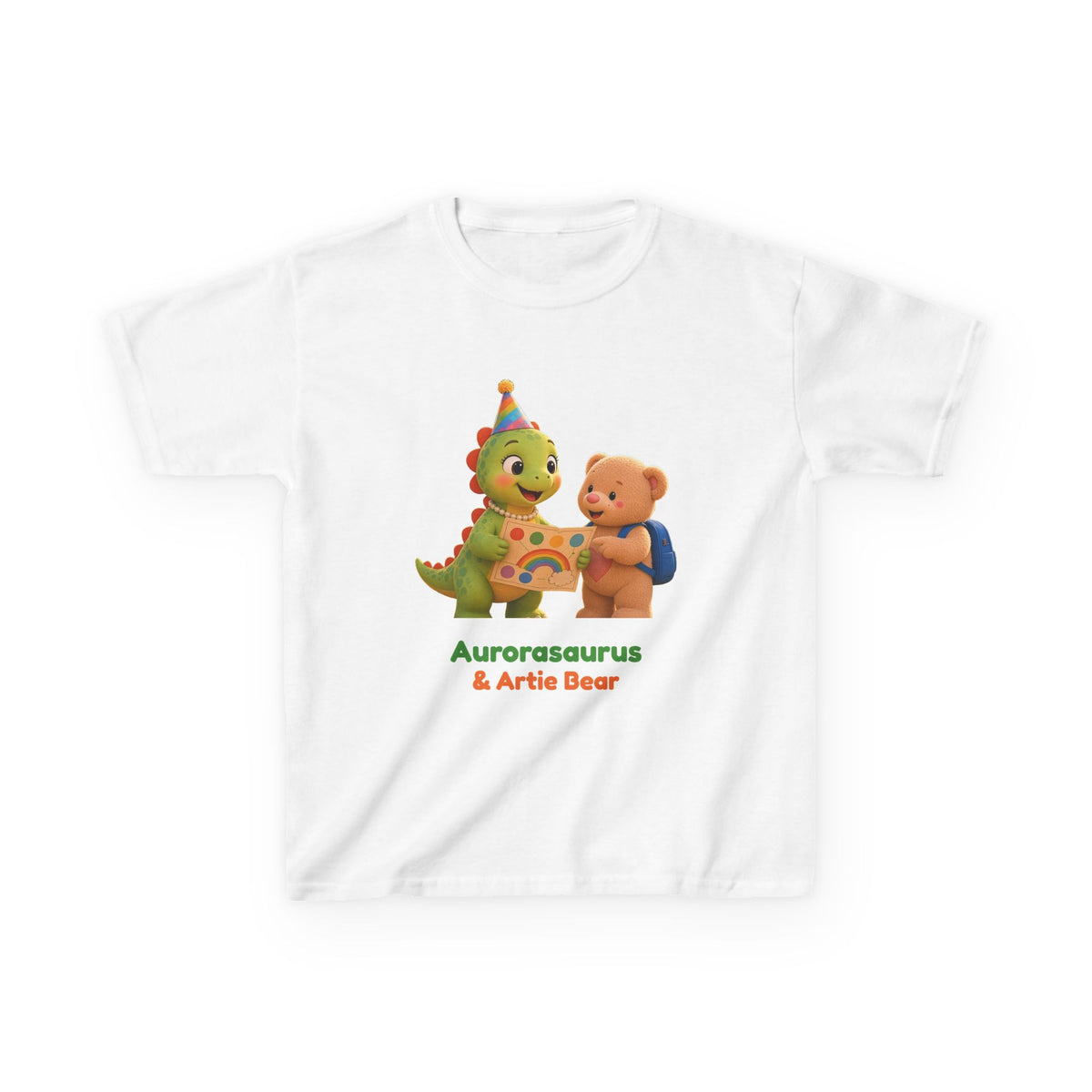 Aurorasaurus & Artie Bear Kids' T-shirt – Rainbow Birthday Design