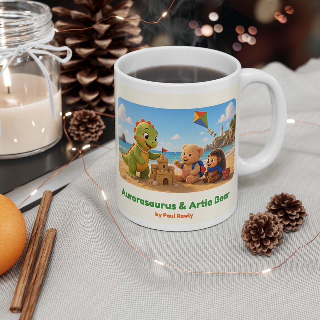 Aurorasaurus & Artie Bear 11oz Mug – Rainbow & Seaside Adventures