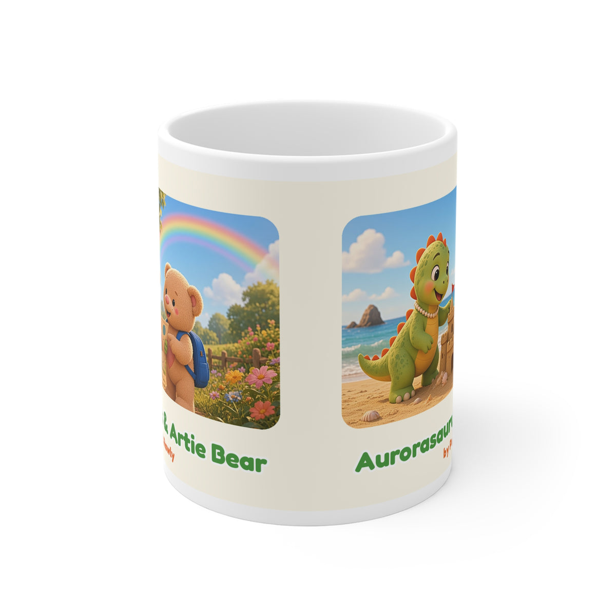 Aurorasaurus & Artie Bear 11oz Mug – Rainbow & Seaside Adventures